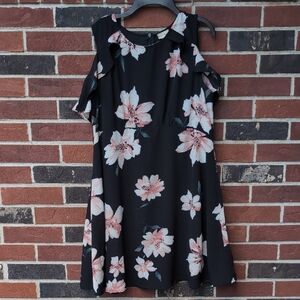 Hem & Thread Black Dress with Floral Accents